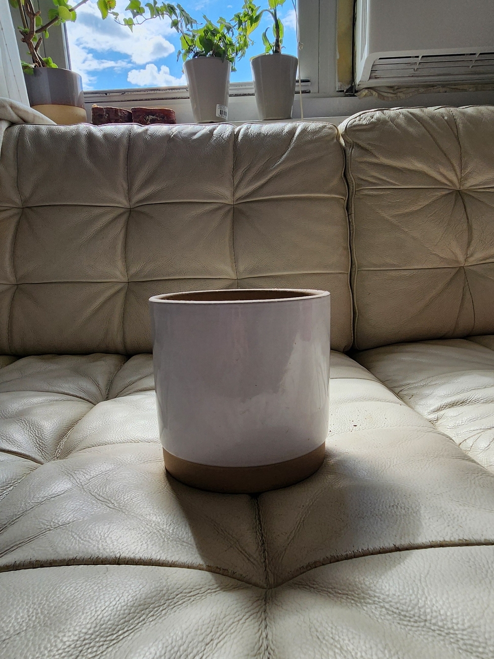 IKEA White Ceramic Planter with Natural Base